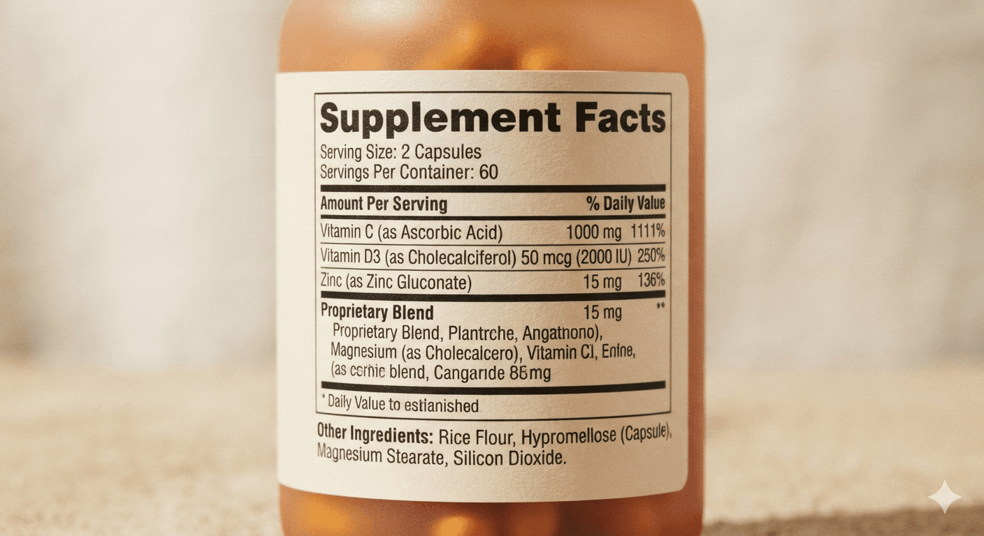 Supplement facts label