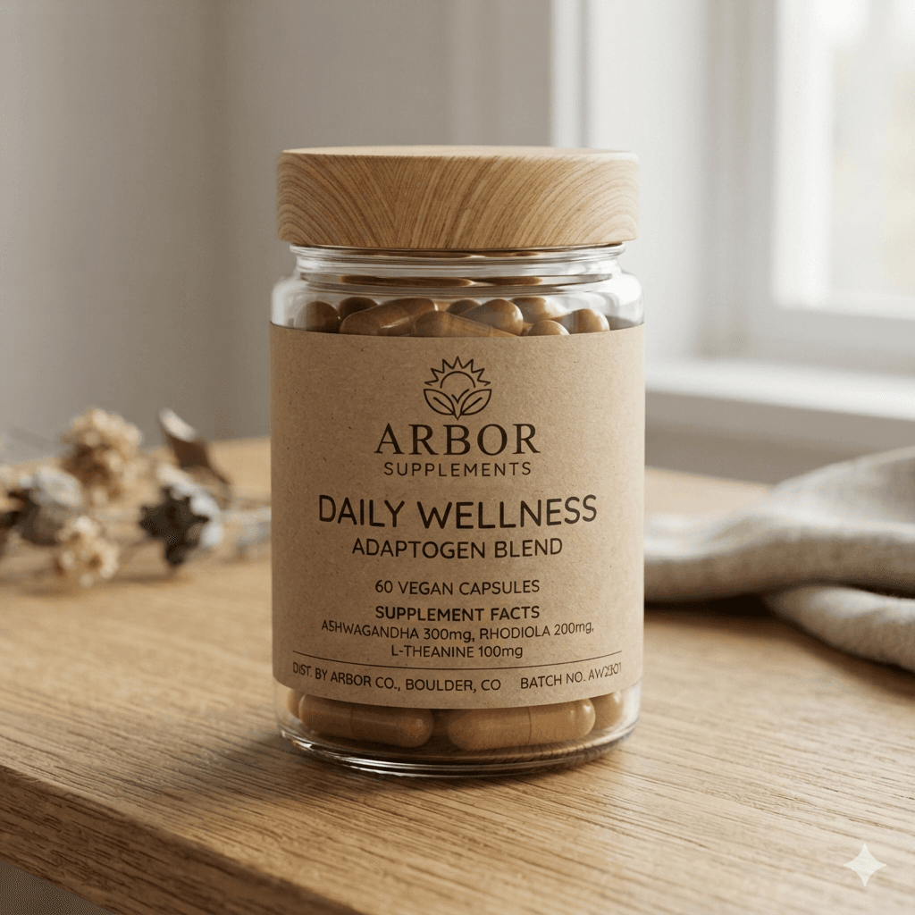 A glass jar of capsules from a competing brand